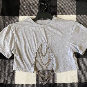 Women/Junior Cropped Top T-Shirt Size Large In The Color Gray